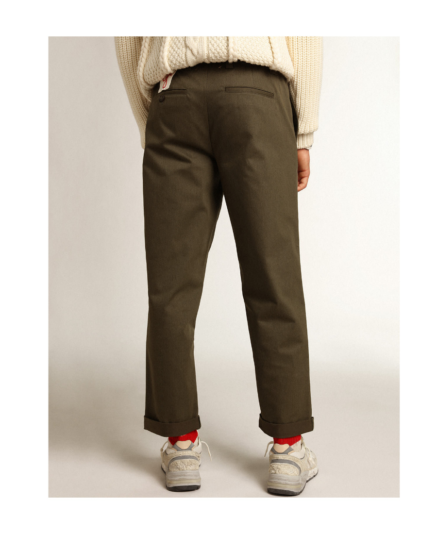 Golden Goose Relaxed Fit Chino Skate Pants With Subtle Sheen In Green