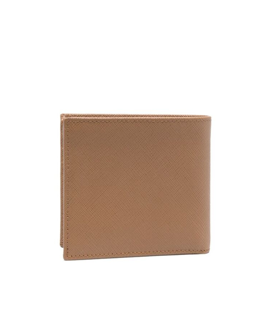 Prada Logo-plaque Saffiano Leather Wallet In Brown