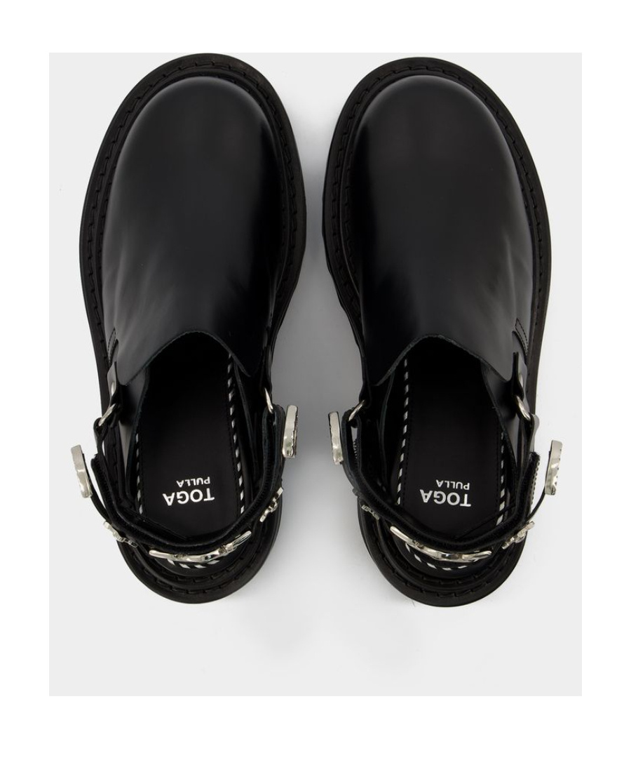 Shop Toga Pulla Buckled Round-toe Ankle-strap Flat Mules In Black