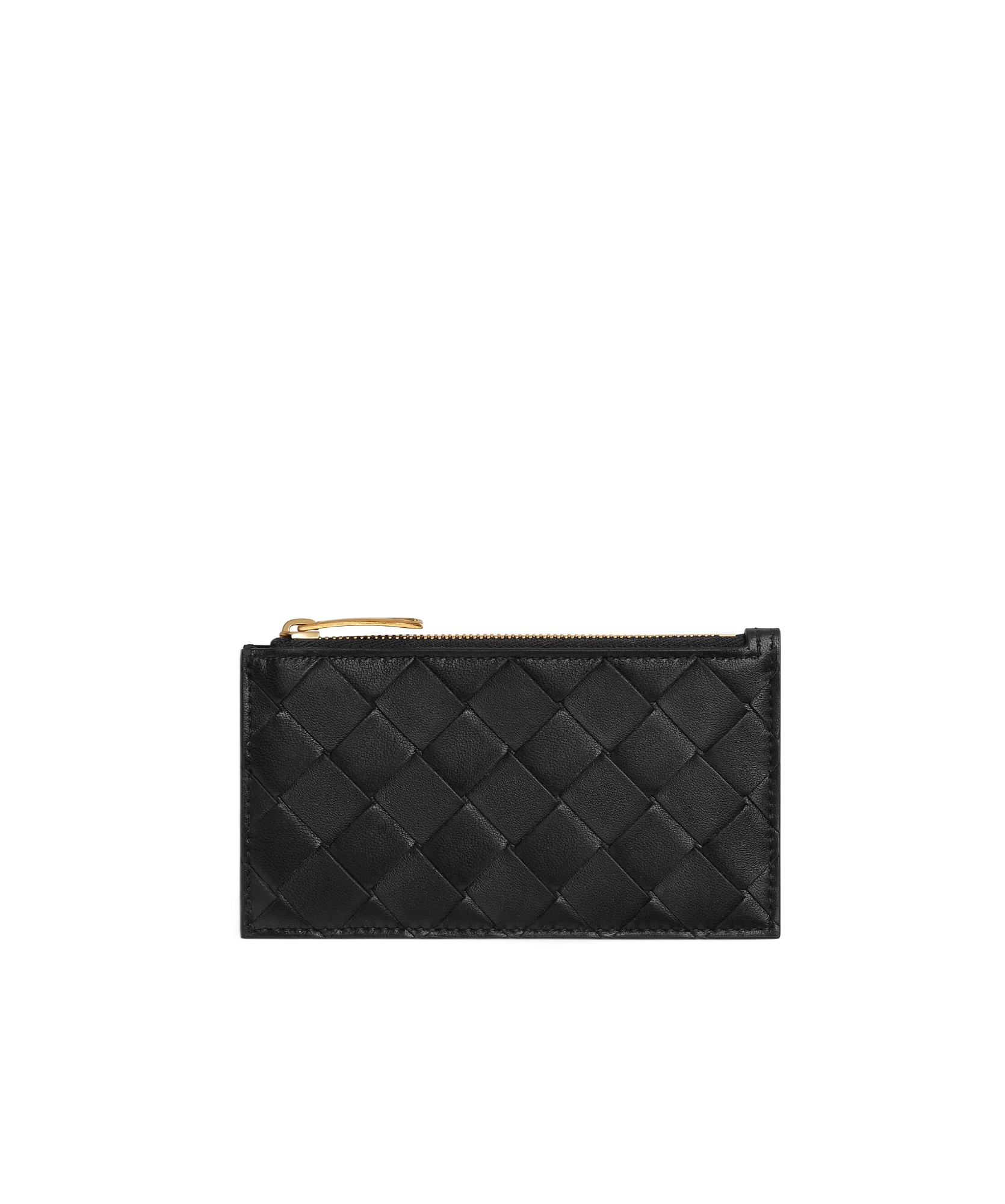 Bottega Veneta Black Cardwallet With Zip And Intrecciato Motif In Leather Woman In Black
