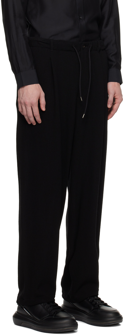 Emporio Armani Loose And Tight Drawstring Casual Pants In Black
