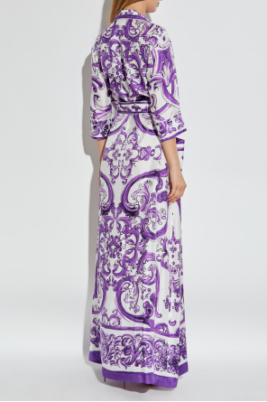 Dolce & Gabbana Printed Midi Dress Detachable Belt Waist In Multi