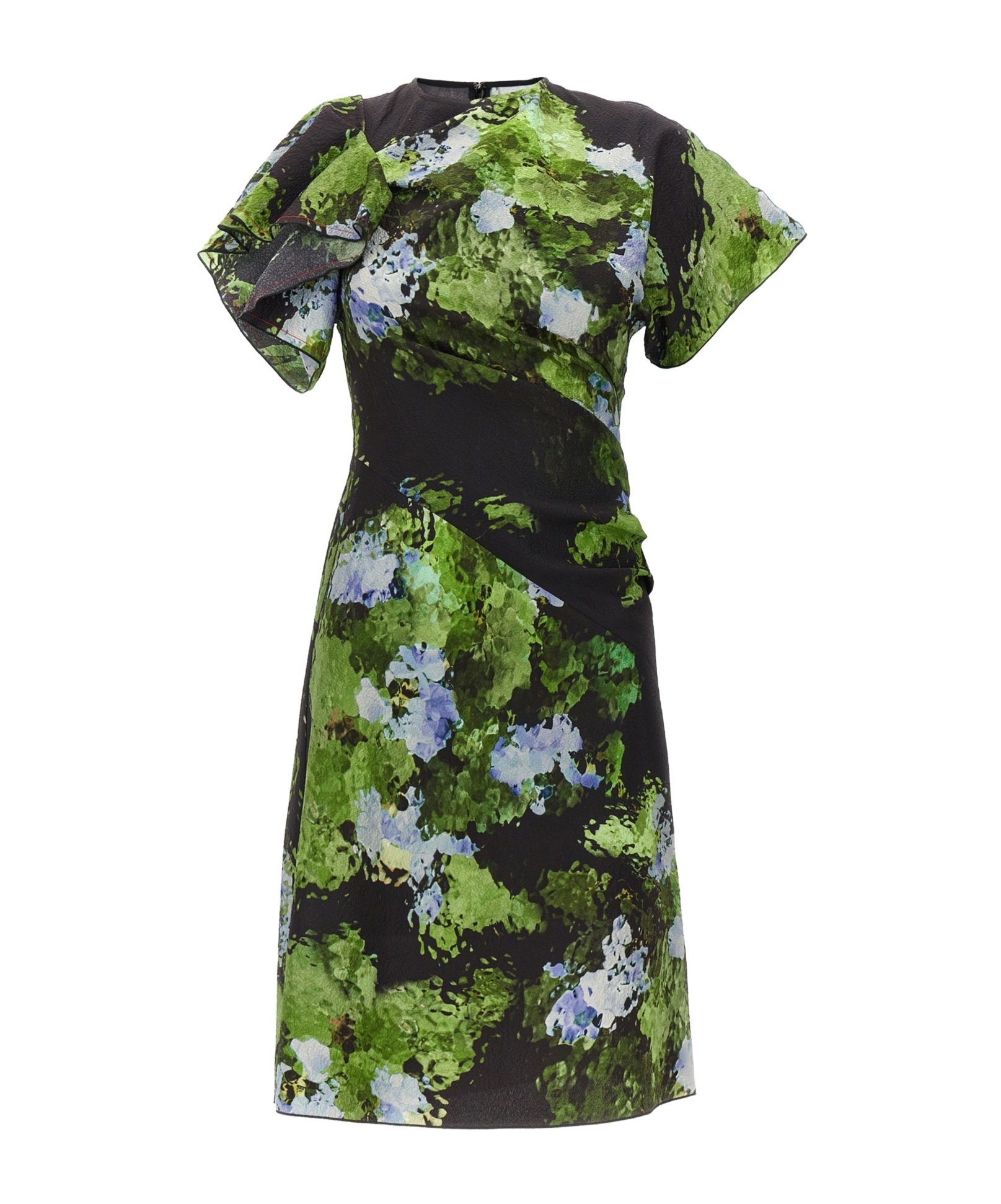 Victoria Beckham Floral Print Mini Dress With Cape-style Sleeves In Green