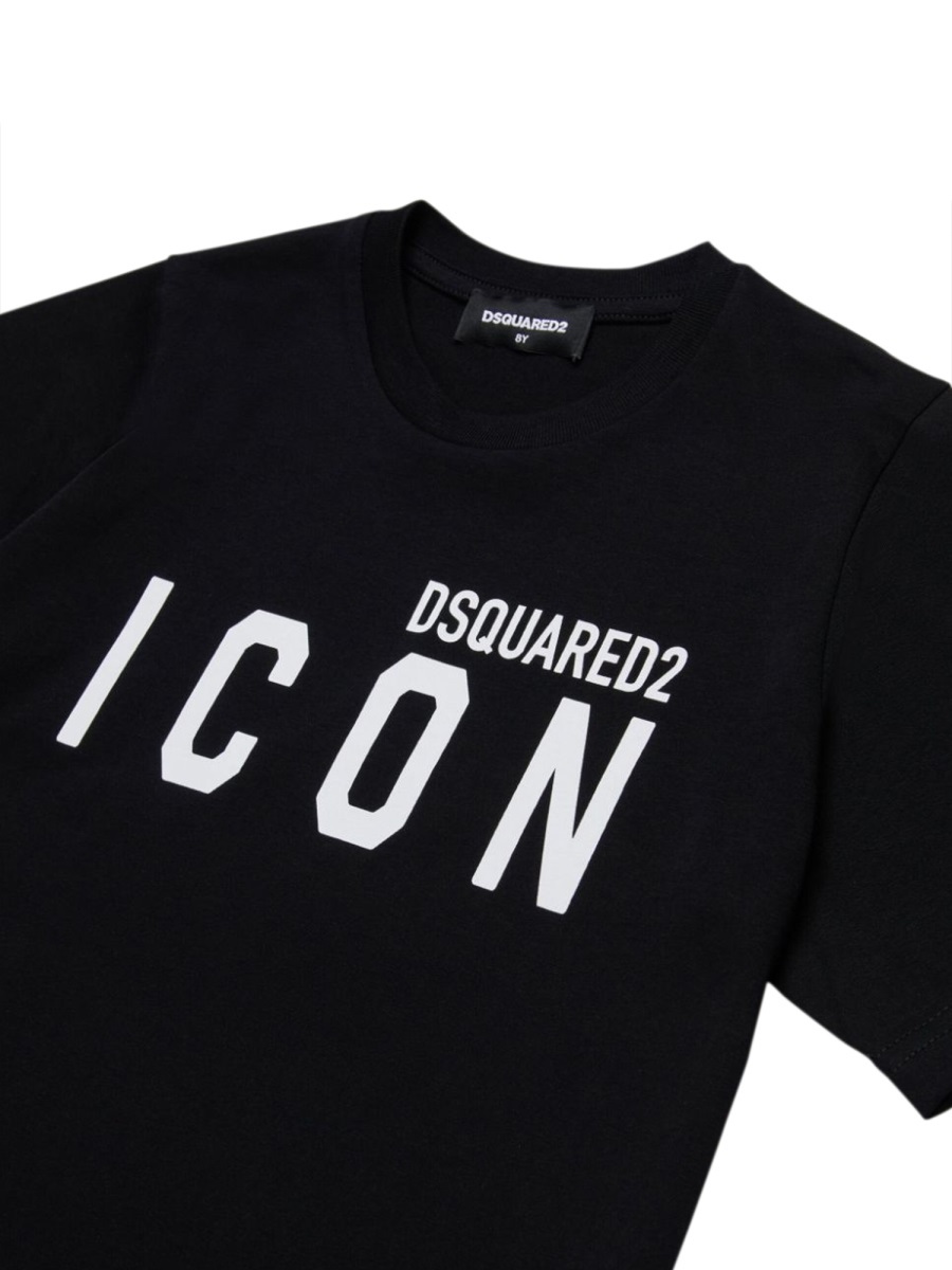Dsquared2 Black Crewneck T-shirt With Maxi Logo Print On The Front In Cotton Man In Black