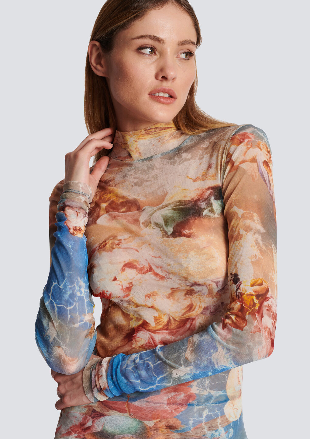 Balmain Sky Printed Tulle Top In White