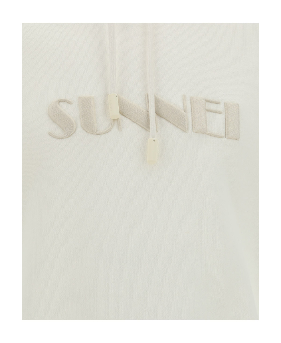 Sunnei Logo Embroidered Drawstring Hoodie In White