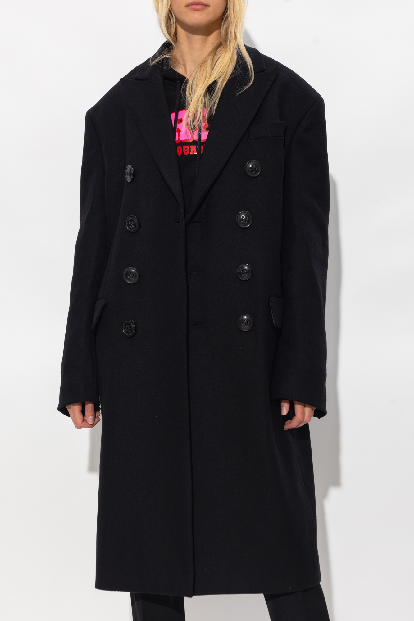Dsquared2 Double-breasted Virgin Wool Coat In Black