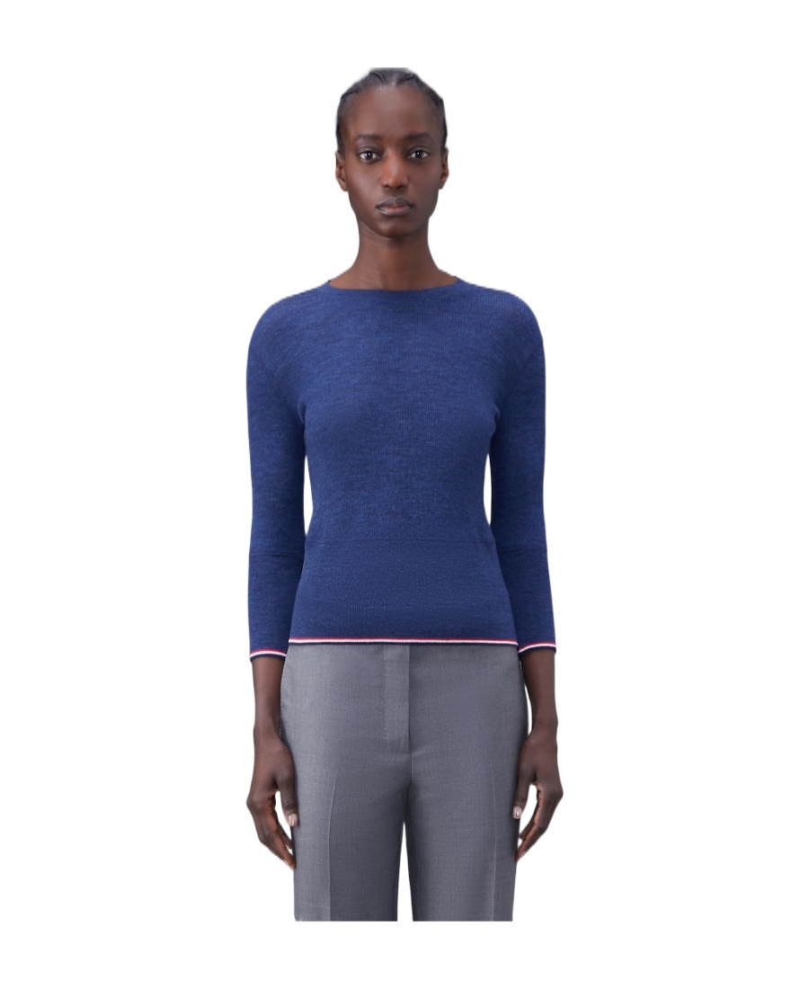 Thom Browne Three-quarter Length-sleeved Jumper In Blue