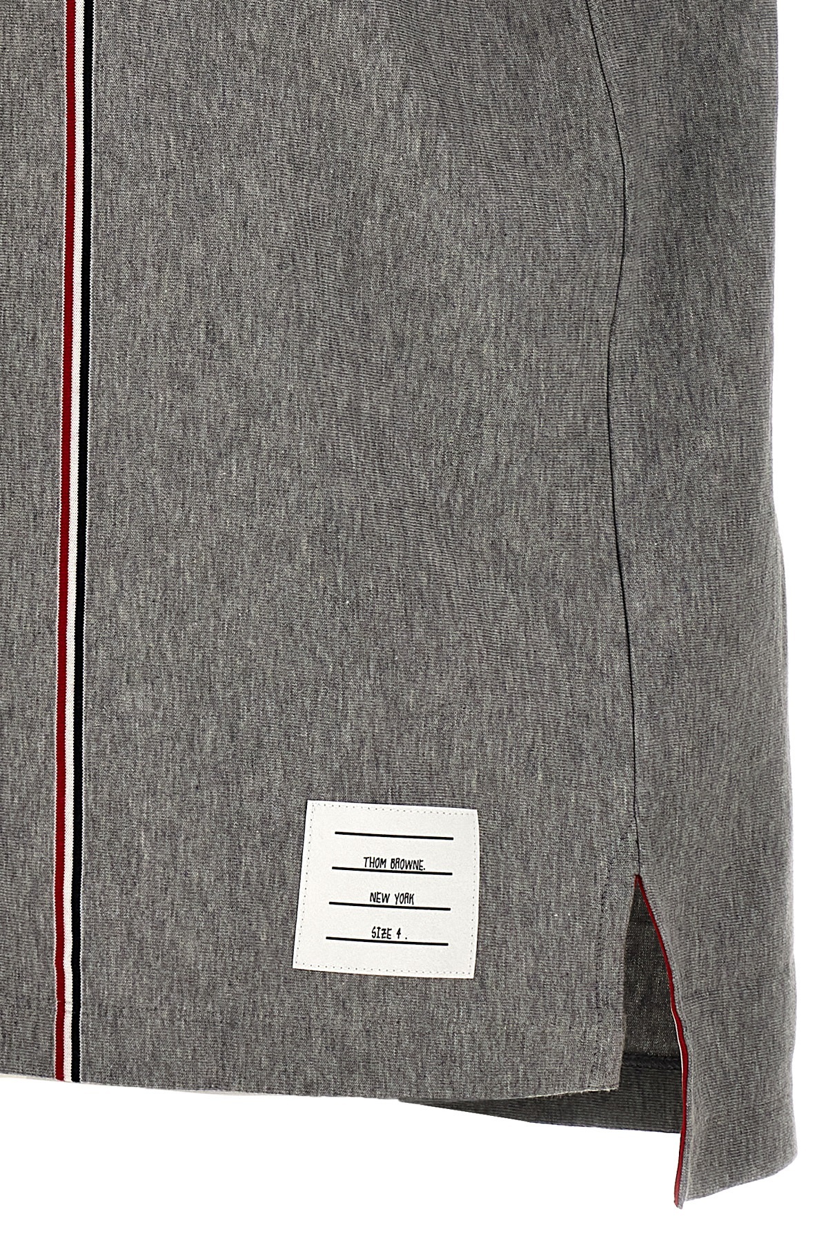 Thom Browne Striped Detail Polo Shirt With Short Sleeves In Gray