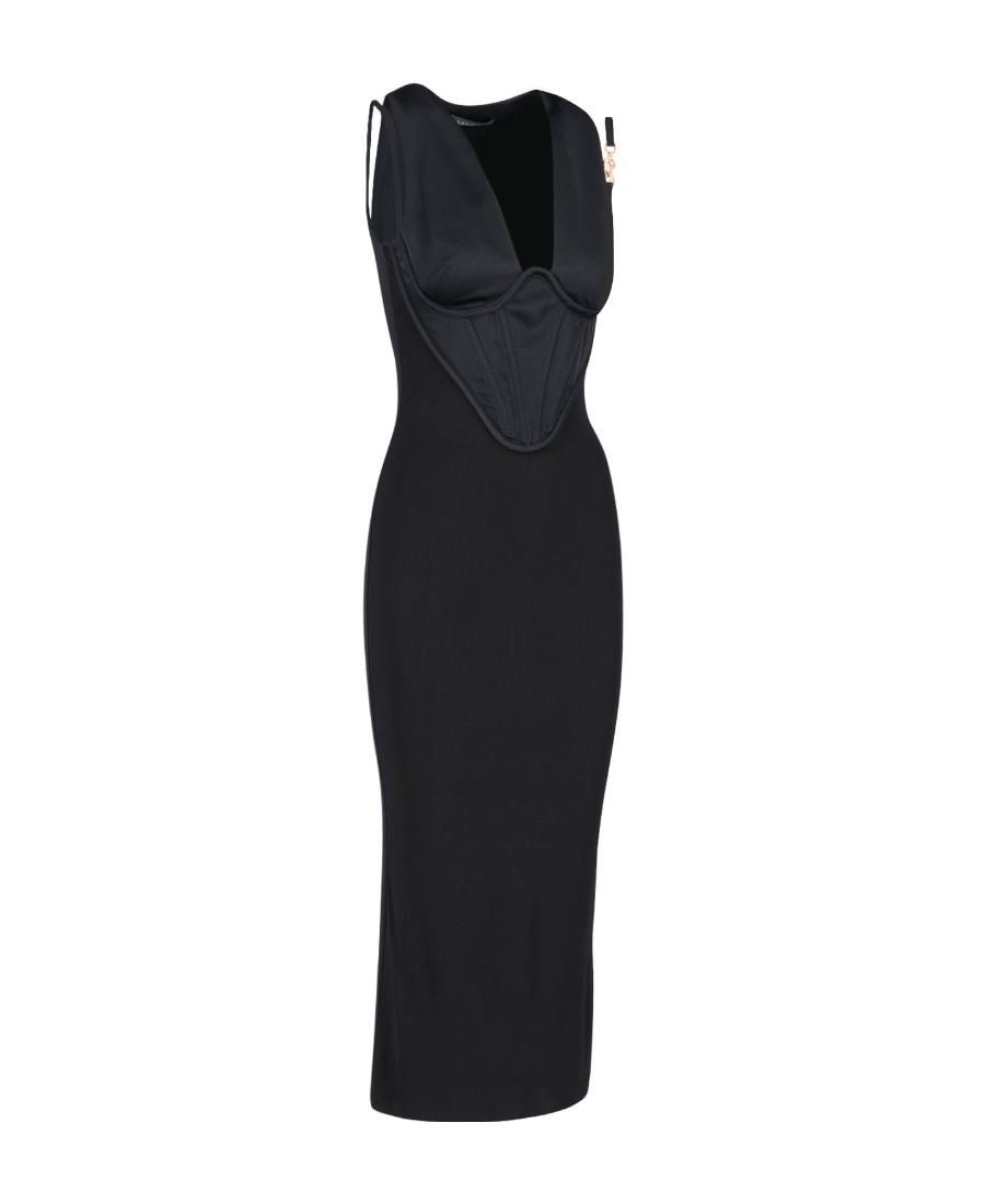 Versace Corset Midi Dress In Black