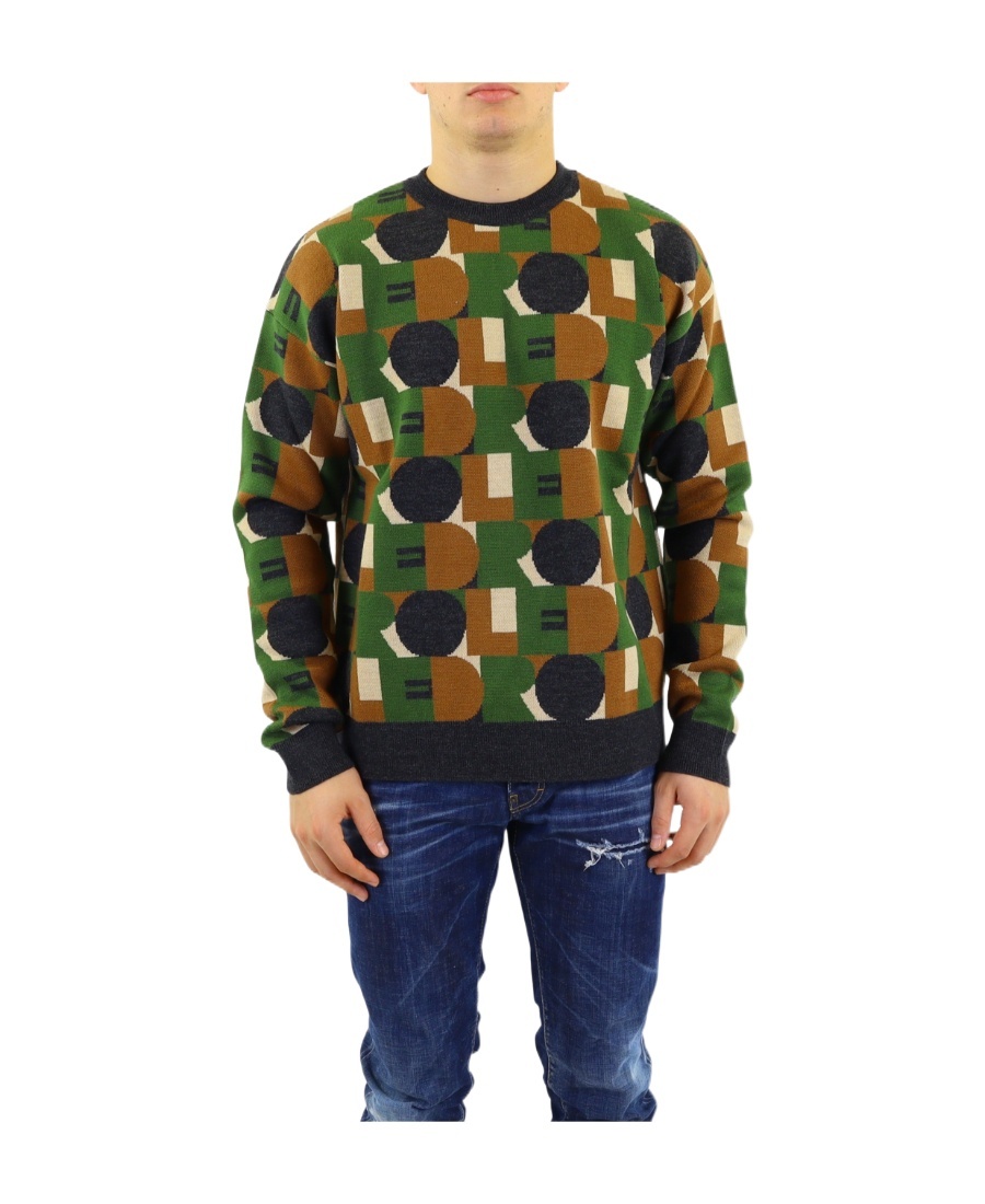 Drôle De Monsieur Round Collar Long Sleeve Sweater In Multicolor