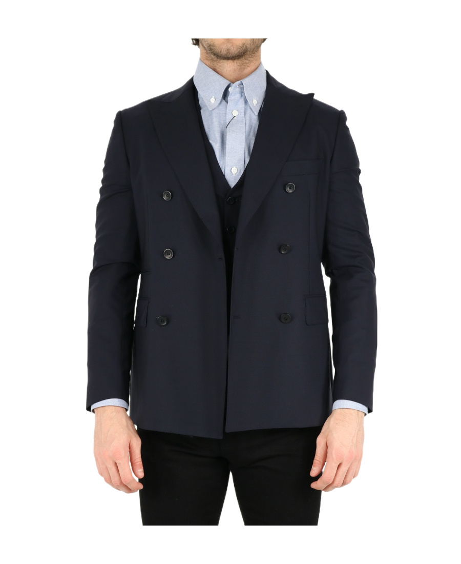 Tonello Wool Double-breasted Suit Jacket In Black