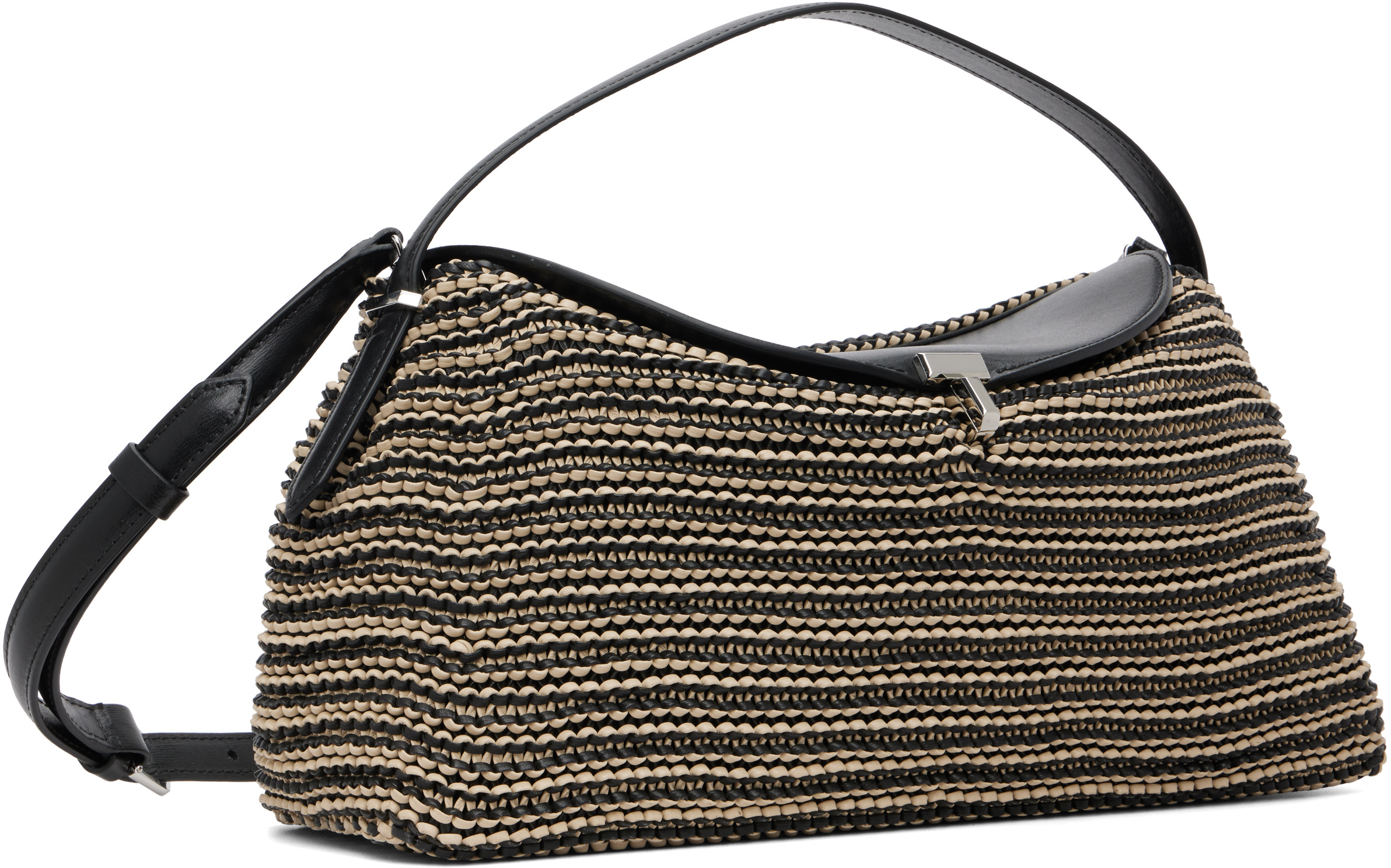 Totême T-lock Woven Leather Shoulder Bag In Black