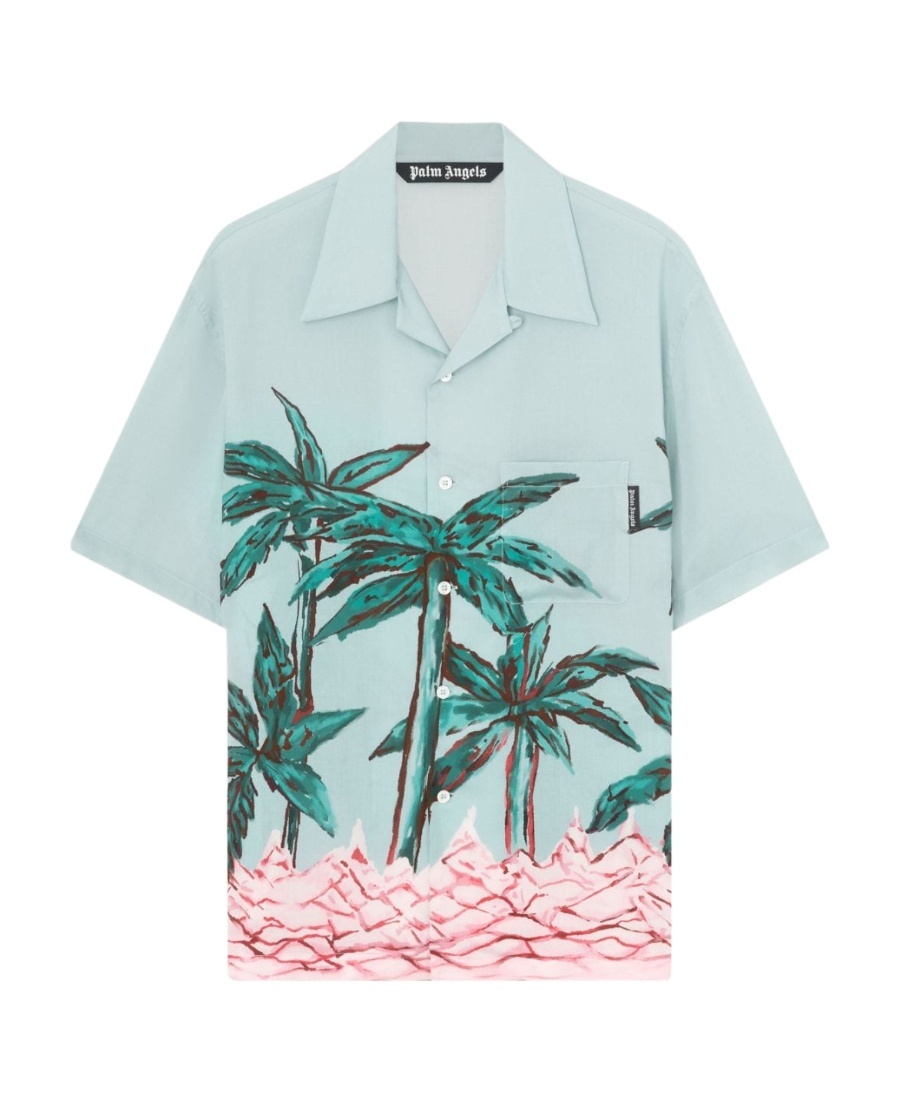 Palm Angels Palms Row Short Sleeve Button-up Bowling Shirt In Green
