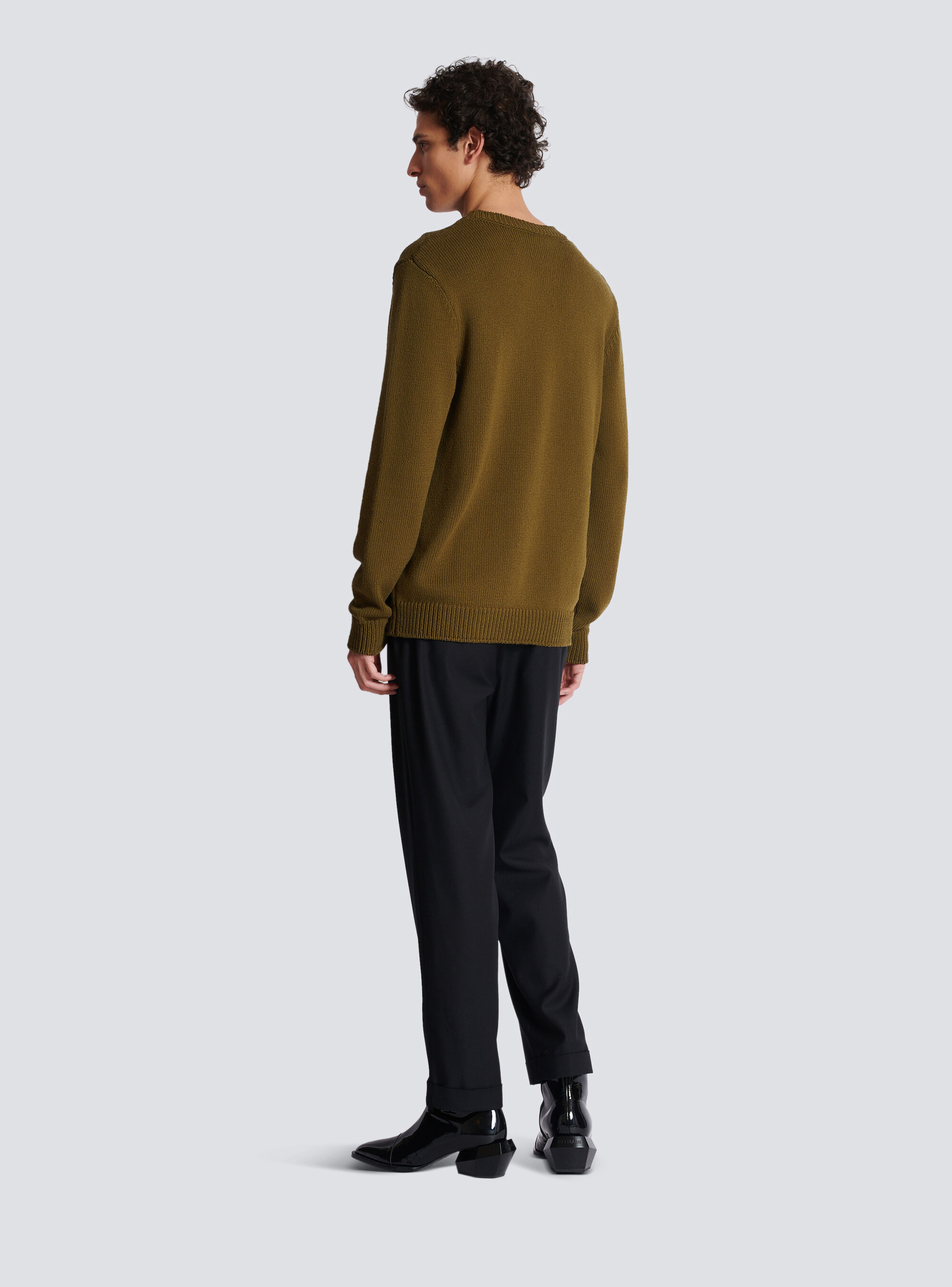 Shop Balmain Wool Paris Jumper In Brown