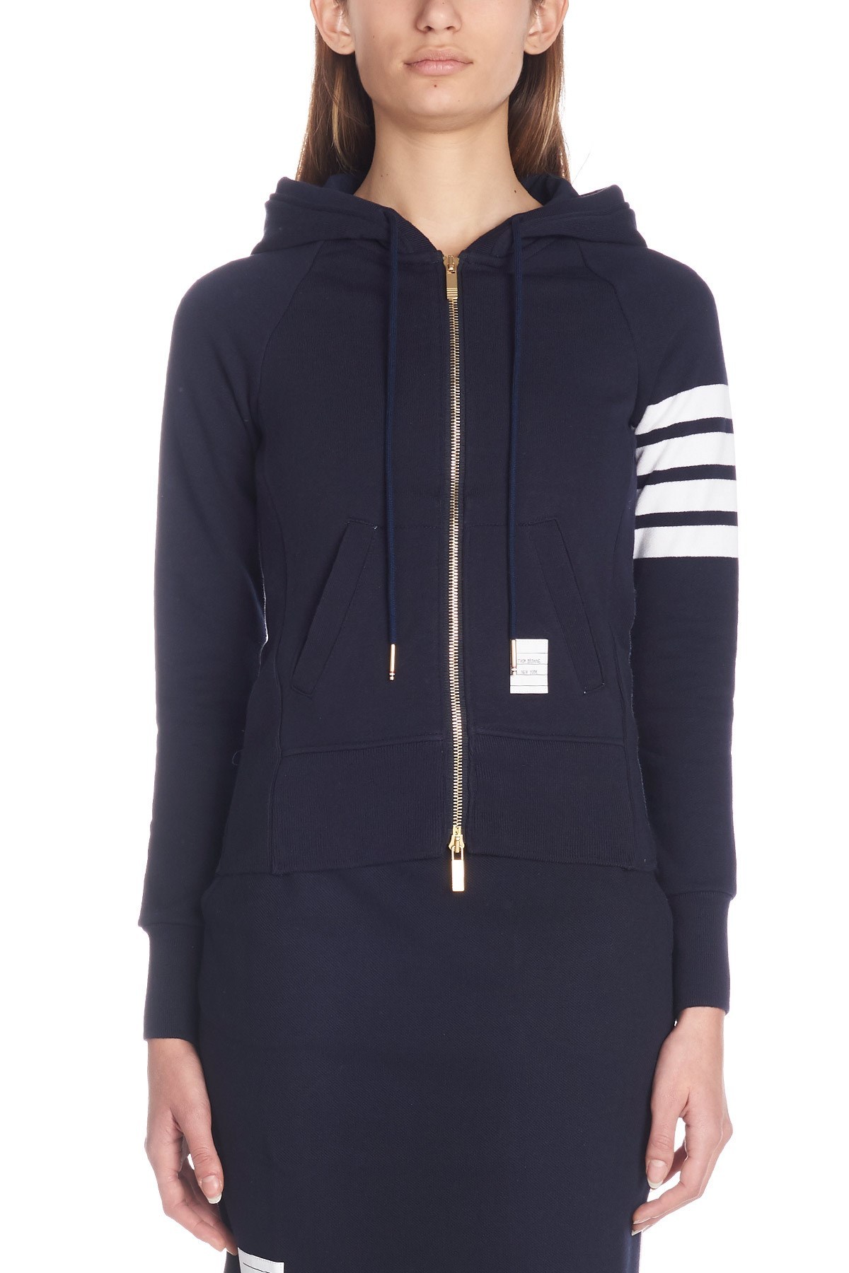 Thom Browne Navy 4-bar Loopback Full Zip Hoodie In Black