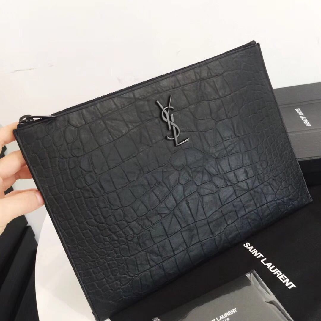 Saint Laurent Monogram Zip Pouch In Black