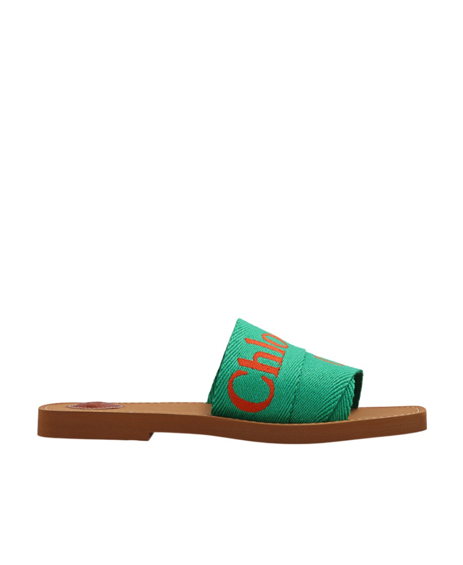 Chloé Logo Slippers In Green