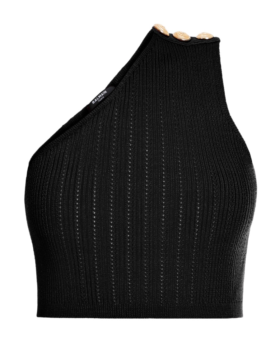 BALMAIN ASYMMETRIC BUTTONED KNIT TOP