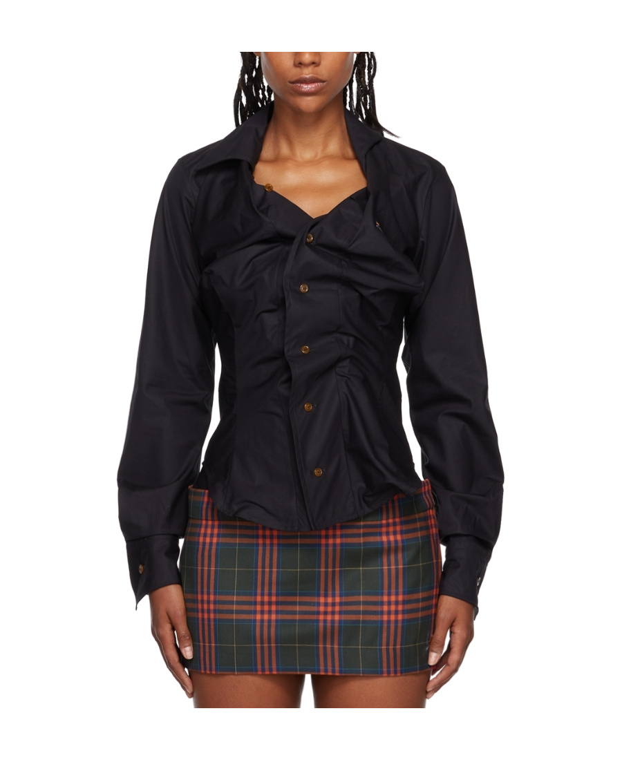 Vivienne Westwood Gathered Cotton Poplin Shirt In Black