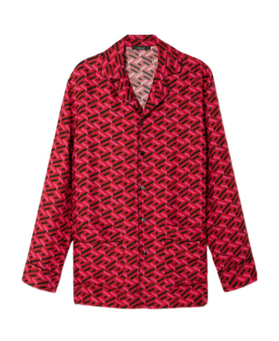 Versace Greek Signature Silk Pajama Top In Red