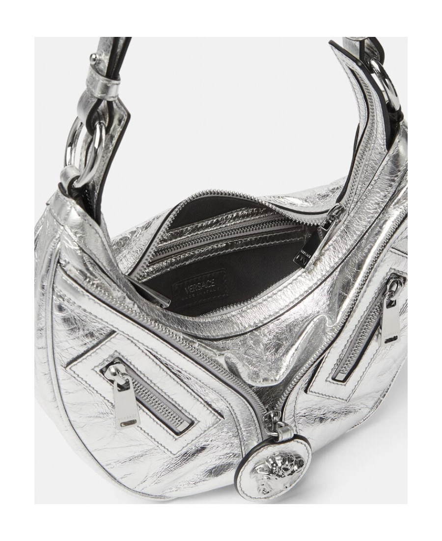 Versace Small Repeat Metallic Shoulder Bag In Gray