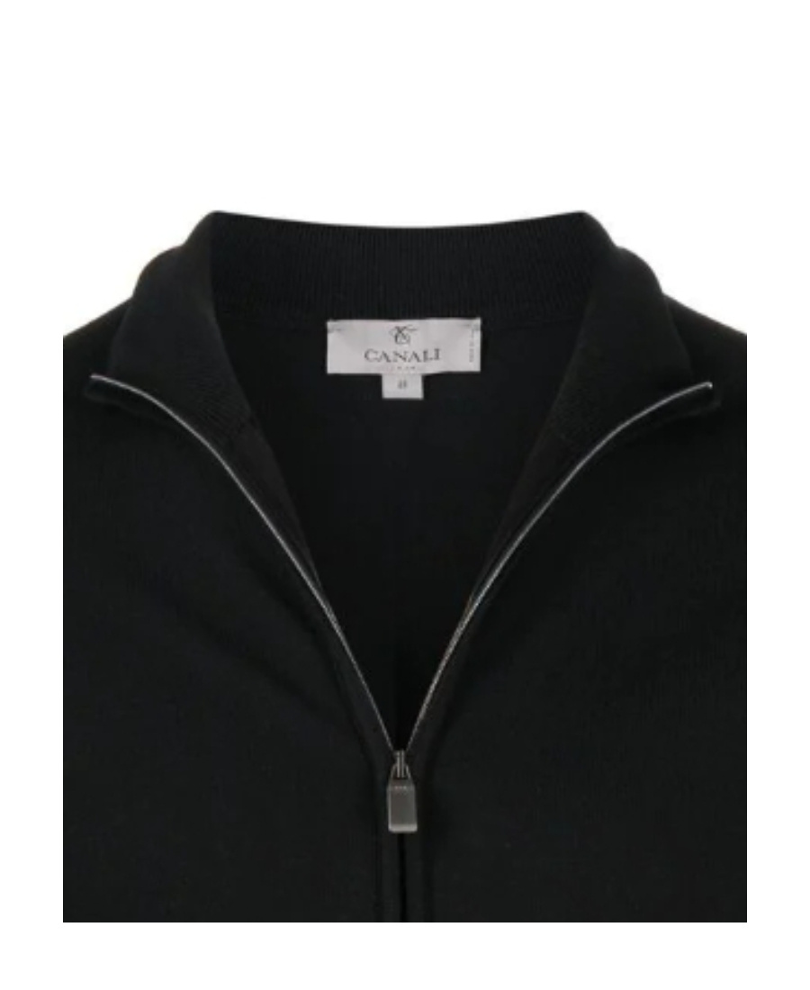 Canali Funnel Neck Zip-up Jumper In Black