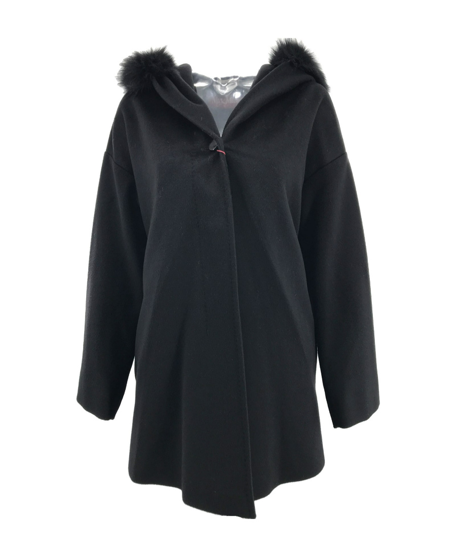 Max Mara Long-sleeved Hooded Coat In Black