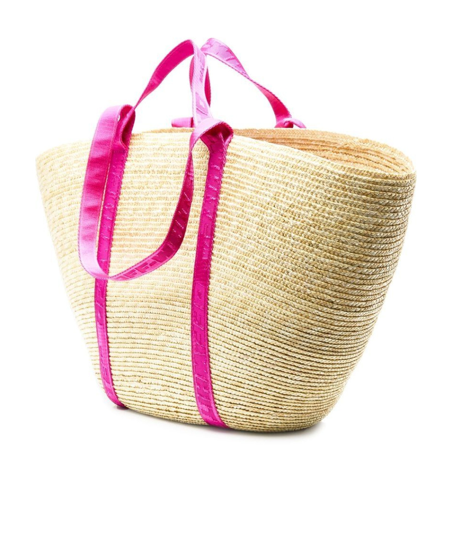 Off-white Industrial-strap Straw Tote Bag In Nude