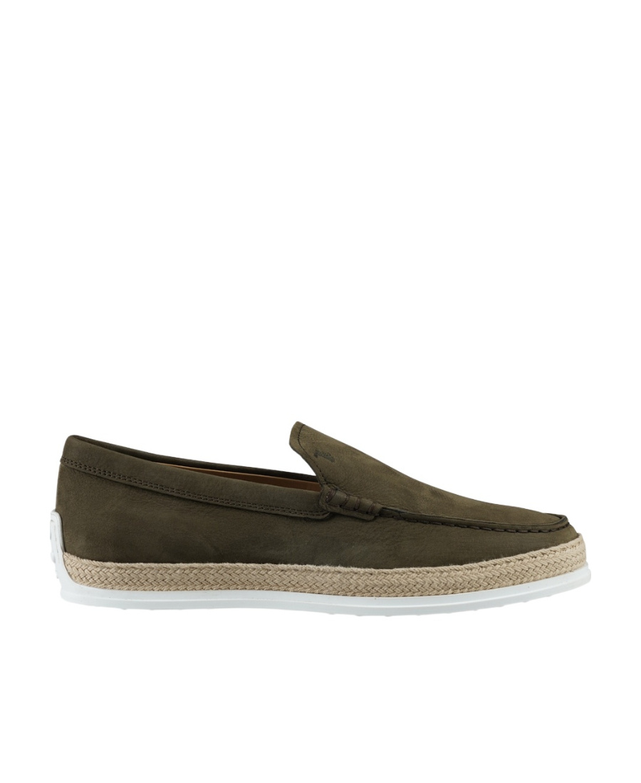 Tod's Suede Loafers With Round Toe And Braided Jute Sole In Brown
