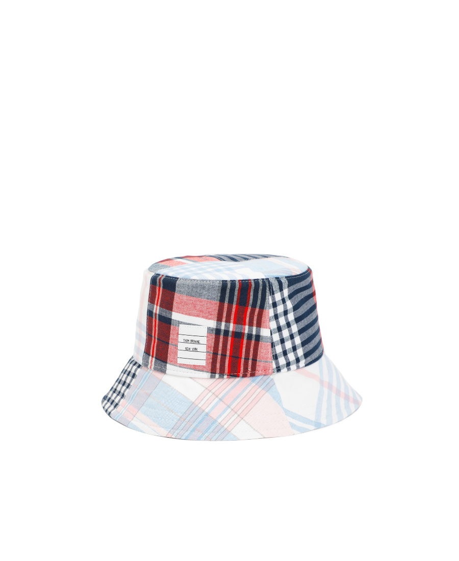 Thom Browne Logo-patch Checked Bucket Hat In White