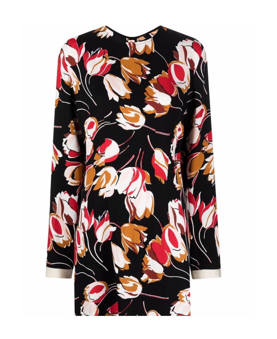 Marni Abstract-print Long-sleeve Dress In Black