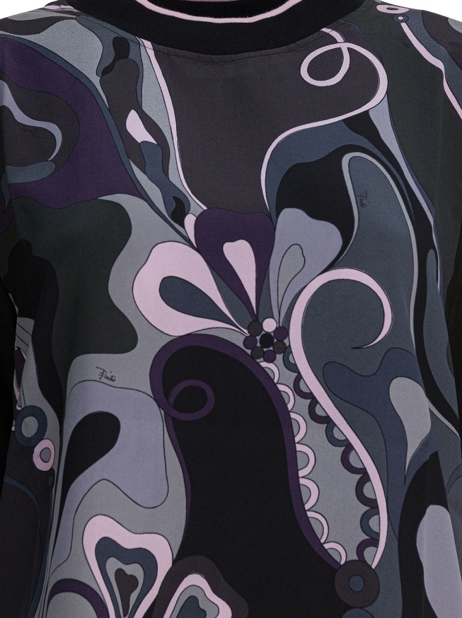 Pucci Cotton And Silk Crewneck T-shirt With Print T-shirts Black In Black