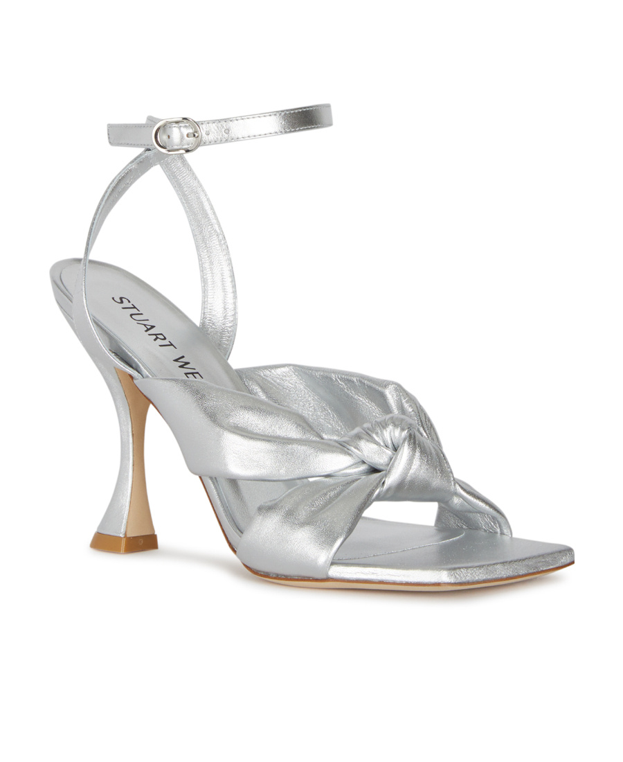 Stuart Weitzman Heeled Sandals With Knot Detail And Metallic Finish In White