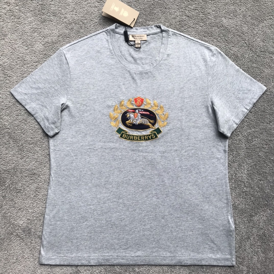 Burberry Embroidered T-shirt In Gray