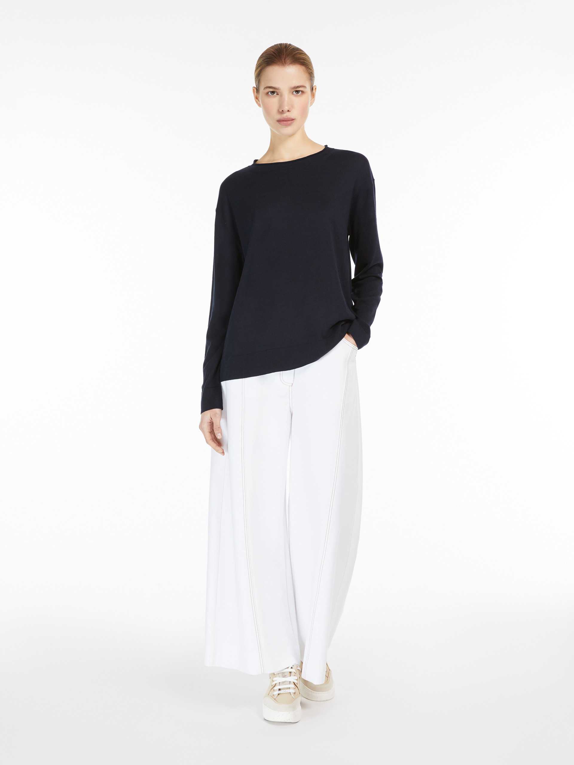 Max Mara Long-sleeved Sweater With Ship Collar In Black