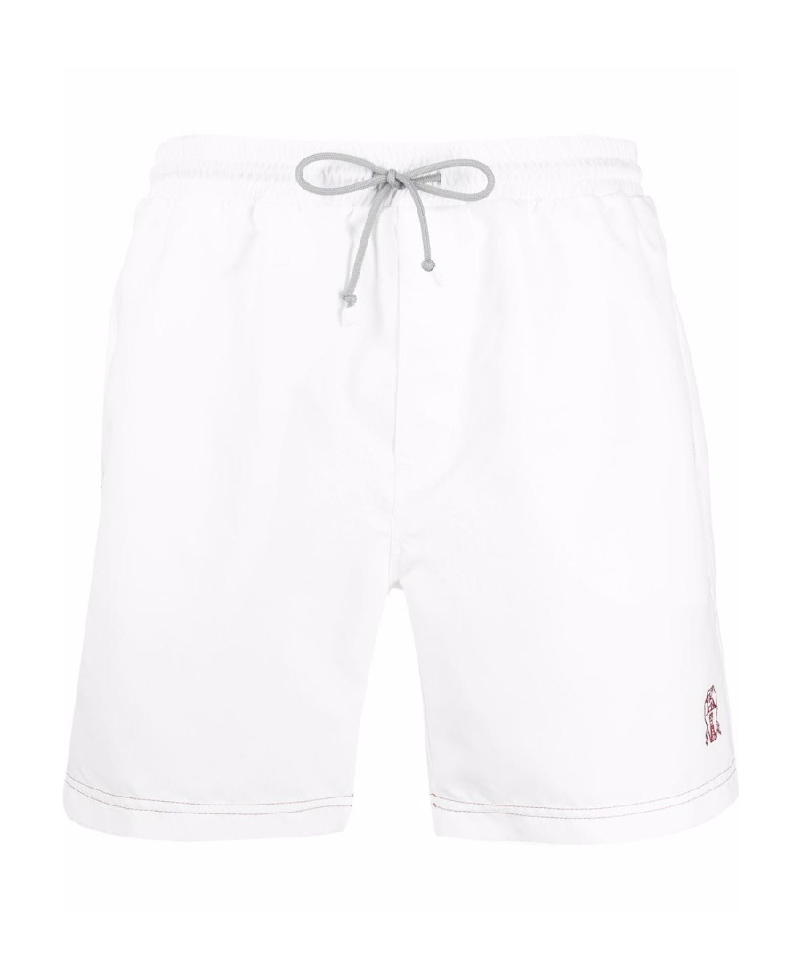 Brunello Cucinelli Straight-leg Long-length Logo-embroidered Swim Shorts In White