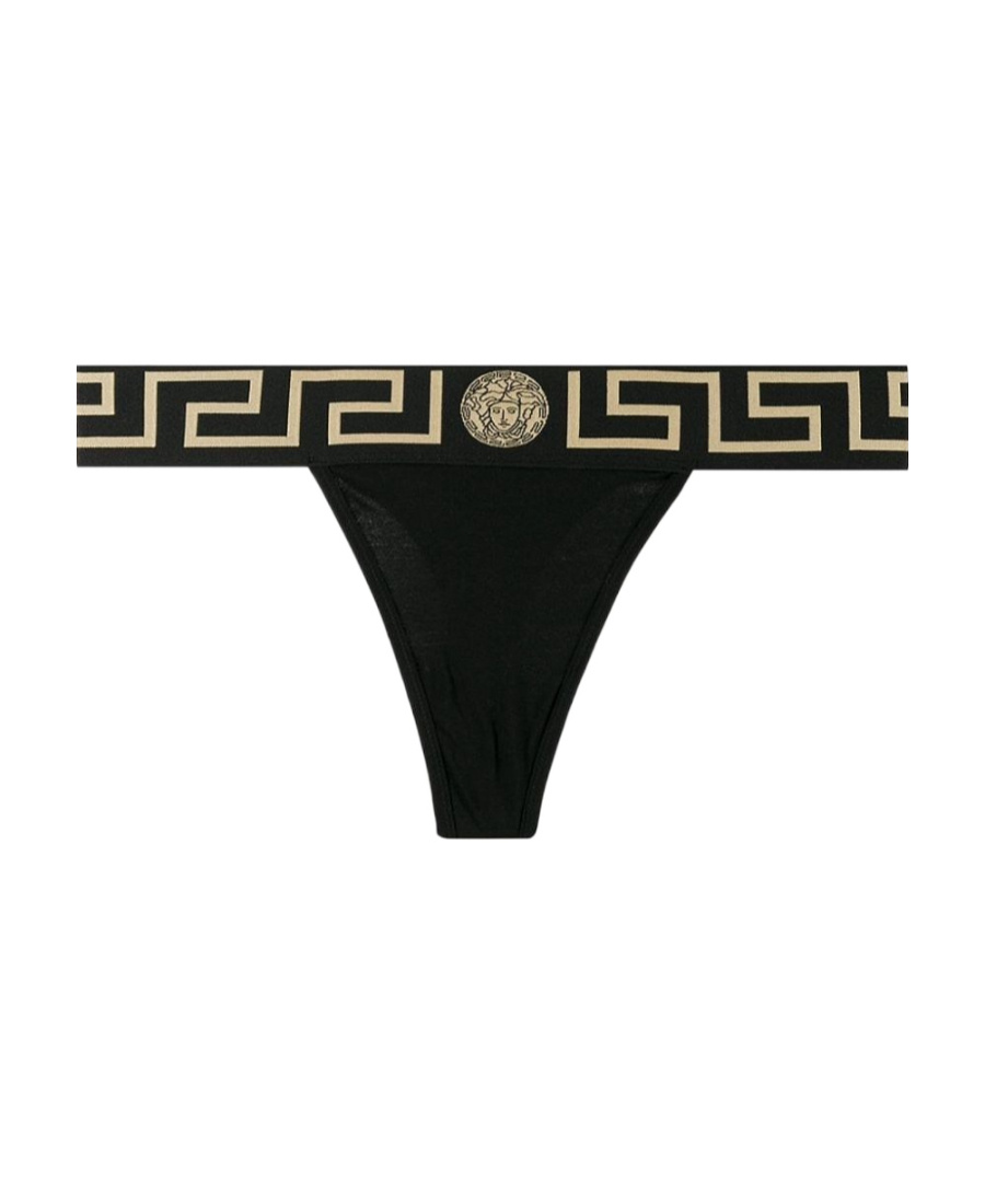 Versace Thong With Greek Edge In Black