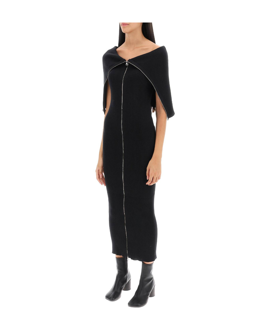 Shop Mm6 Maison Margiela Zip-up Ribbed-knit Midi Dress In Black