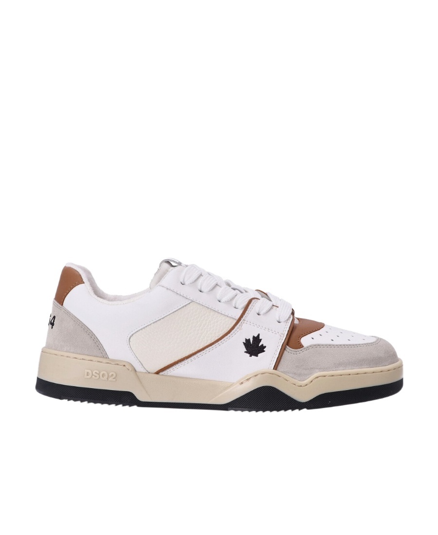 Dsquared2 Spiker Leaf-embroidered Leather Sneakers In White