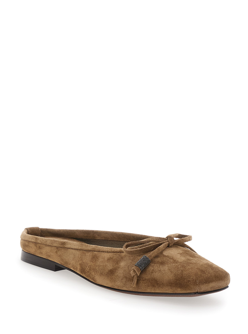 Brunello Cucinelli Leather Ballerina Shoes In Brown