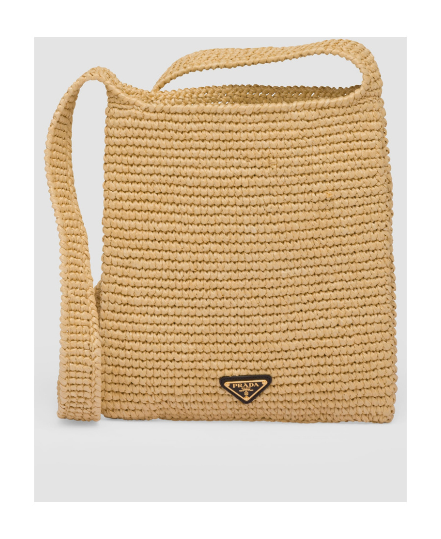 Prada Large Logo Raffia Tote Bag In Nude