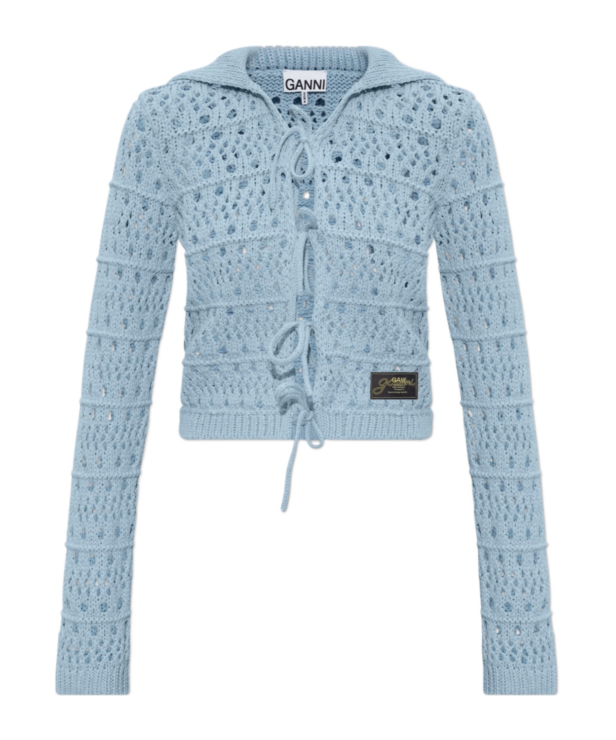 Ganni Blue Tie String Cardigan In Blue