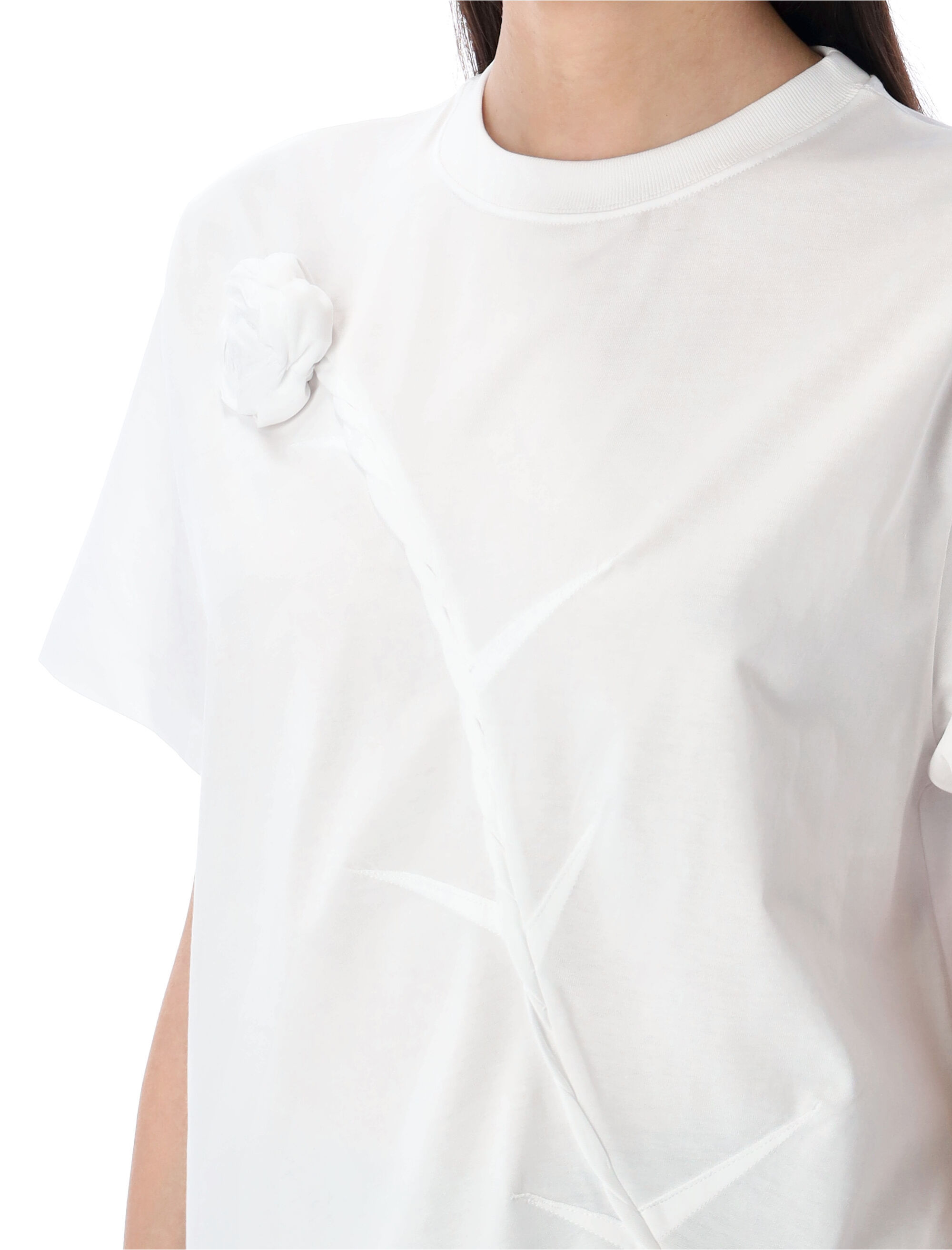 Coperni Floral Embellished Round Neck T-shirt In White