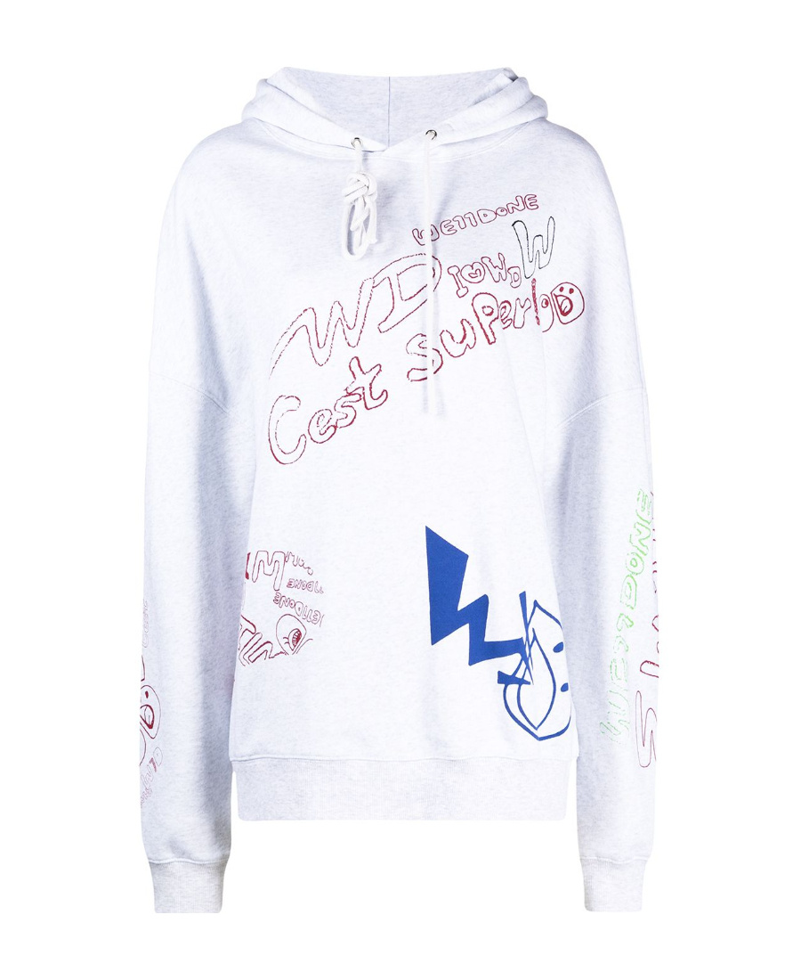 We11 Done All-over Print Drawstring Hoodie In White