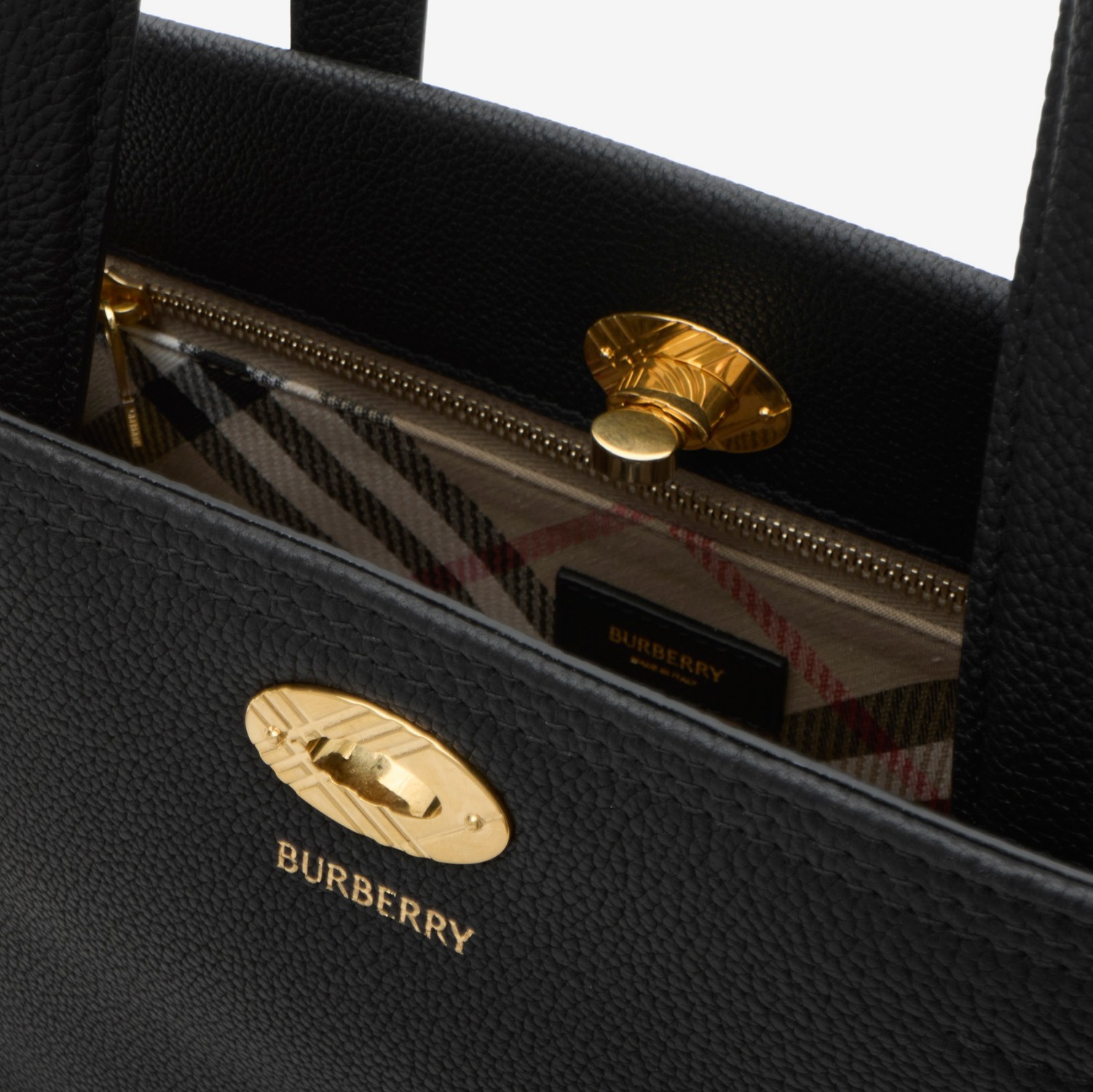 Burberry Mini Cotswold Grained Leather Top Handle Bag In Black
