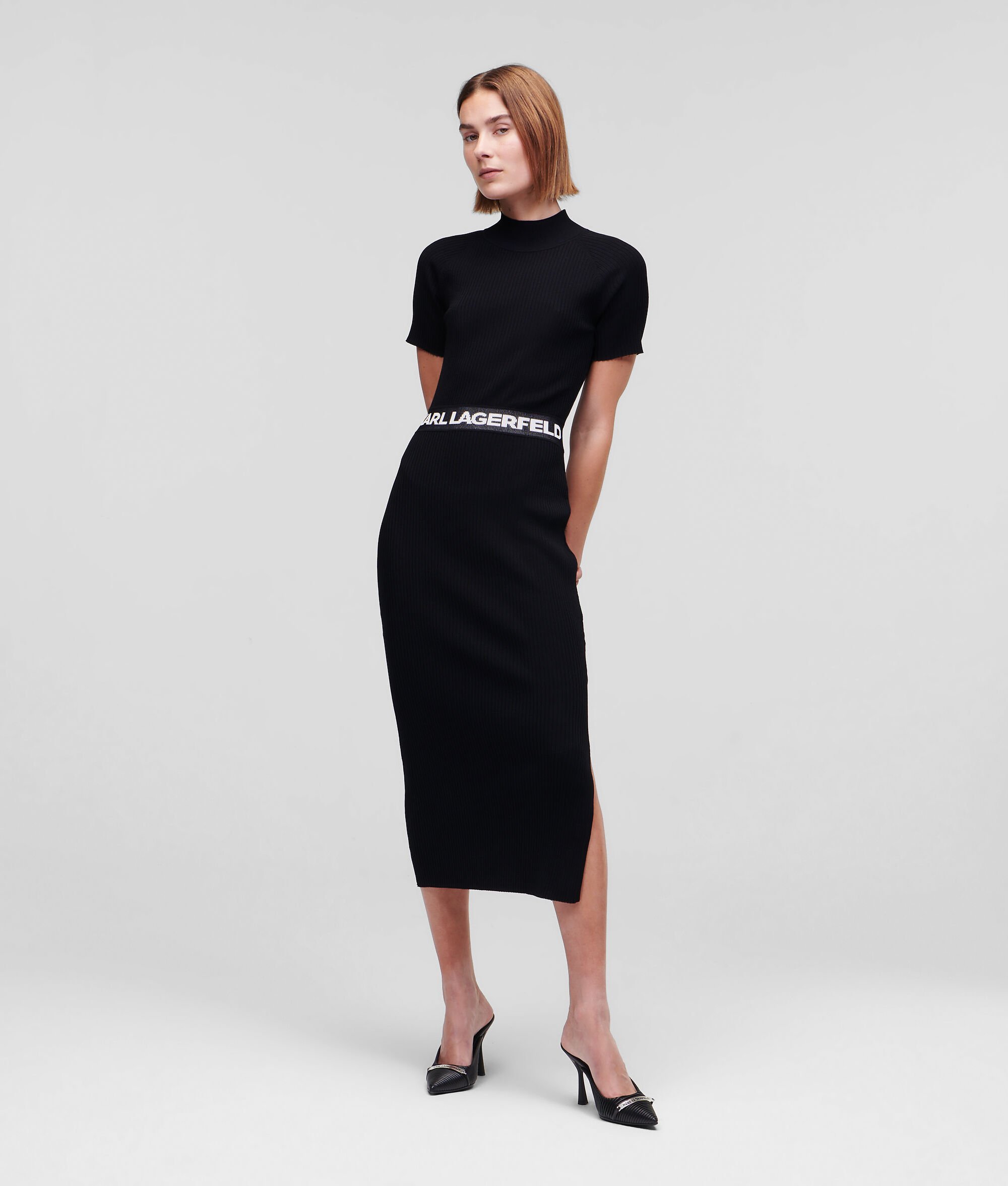 KARL LAGERFELD LOGO-WAIST KNITTED DRESS