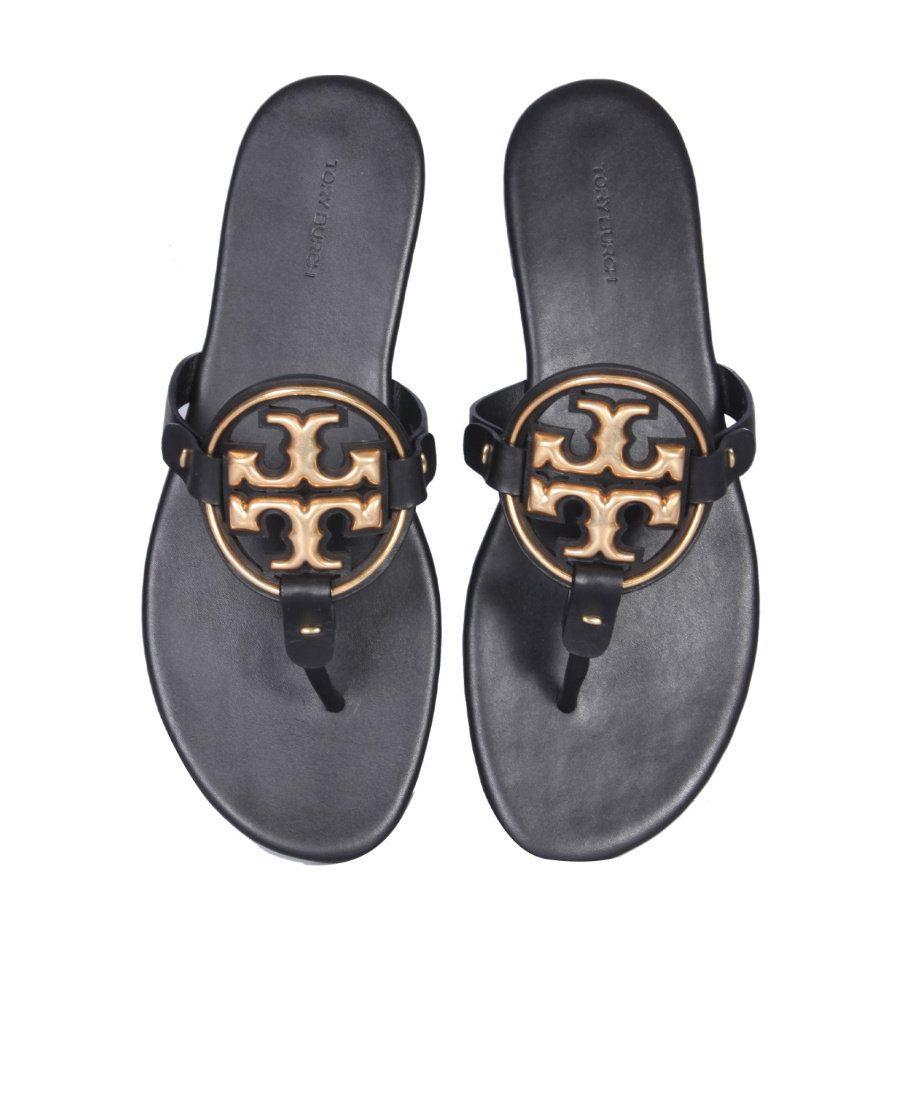 Tory Burch Metal Miller Soft Flat Sandals In Black