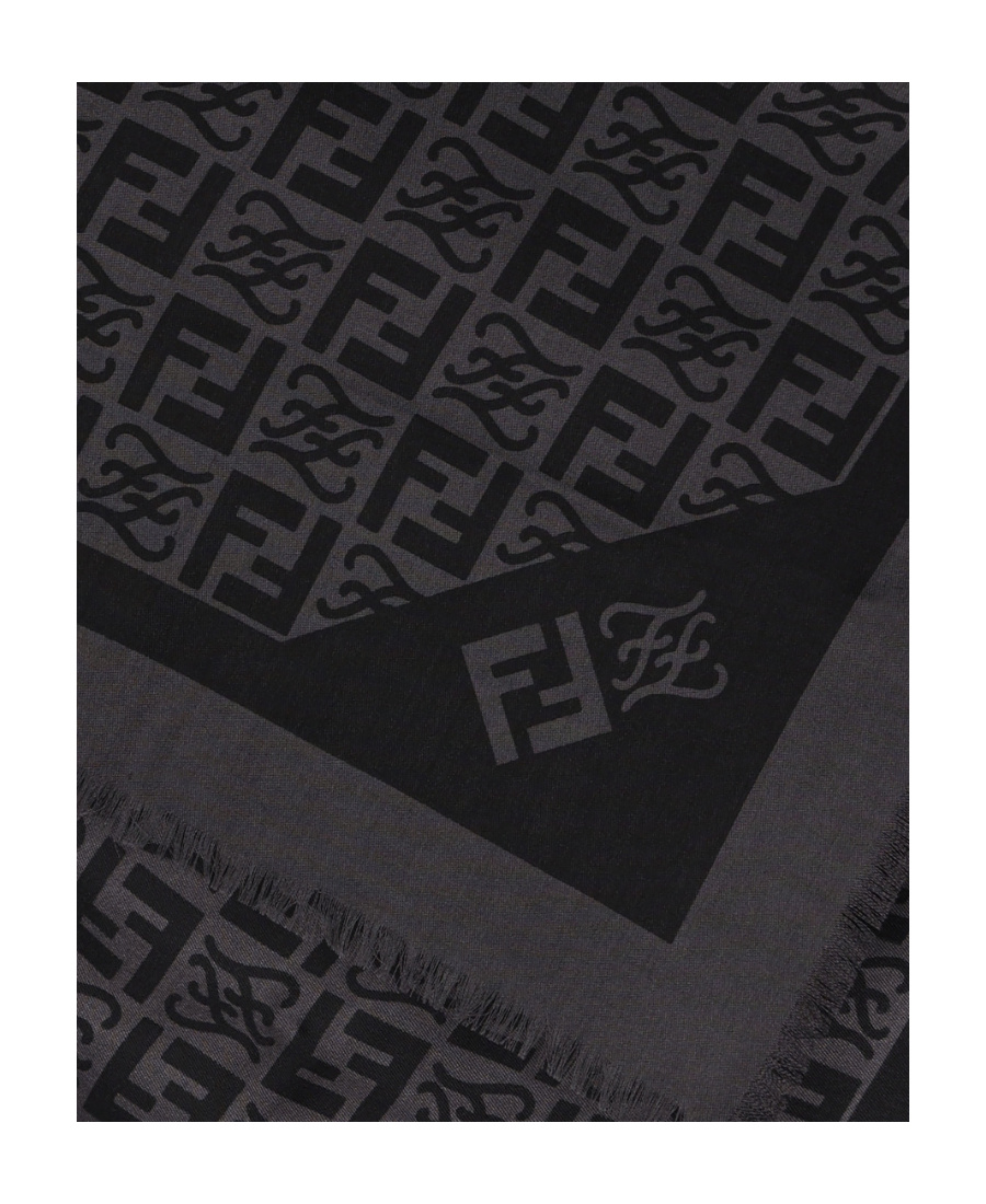 Fendi Keffiyeh Monogram Silk-blend Scarf In Gray