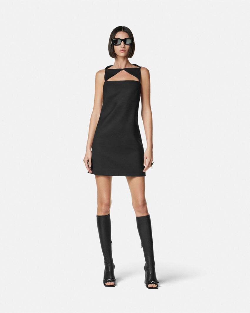 Versace Wool Blend Straight Mini Dress With Cut-out In Black